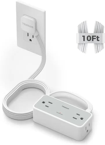 Vista 14 de Cable de extensión plano de 5 pies, TESSAN Regleta de protección contra sobretensiones con 4 tomas de CA ampliamente espaciadas, protección contra