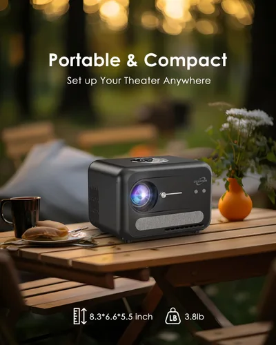 Vista 8 de Proyector inteligente 4K para dormitorio, proyectores de cine en casa para interior y exterior con WiFi, Bluetooth, NFC, Airplay inalámbrico