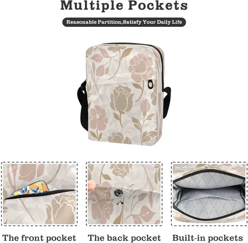 Vista 3 de crossbody messenger bag Pink Roses Prints Elegant green crossbody bags for women Adjustable Strap for Shopping Shopping bandolera para mujer