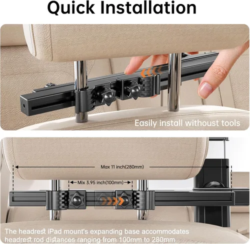 Vista 7 de Soporte universal para tablet para reposacabezas para accesorios de automóvil, hecho de aluminio de grado aeronáutico, soporte universal para tablet