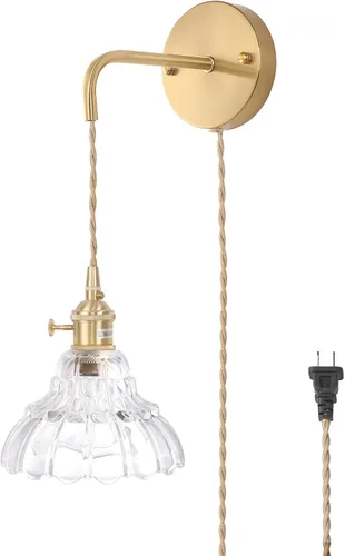 Vista 13 de Shenmoyl - Aplique de pared que funciona con pilas, lámparas de pared vintage recargables con pantalla de vidrio de lirio verde, lámpara de pared