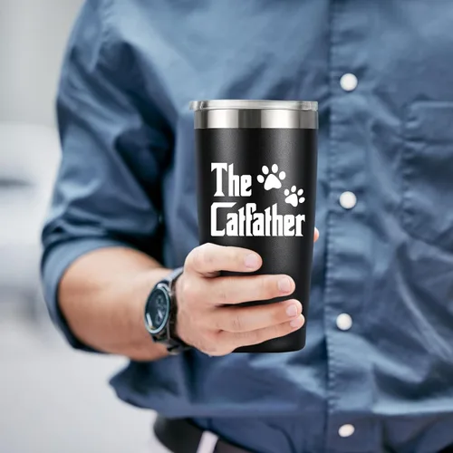 Vista 2 de MASGALACC Regalos de Papá Gato para Hombres - Taza de Padre para Amante Dueño Regalo del Día del Padre Taza de Café - Vaso Térmico de Acero
