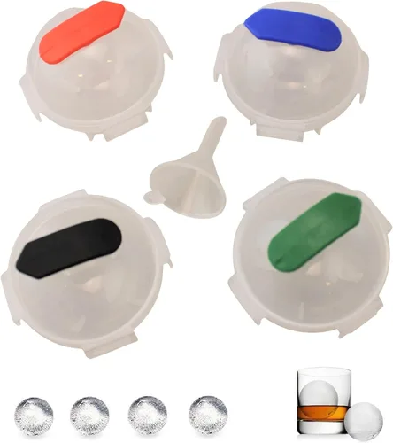 Vista 2 de Paquete de 4 moldes redondos grandes para hacer bolas de hielo de 2 pulgadas, para barra de piedras de whisky, para fiesta, incluye mini embudo (1)
