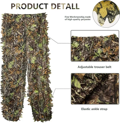 Vista 4 de Traje Ghillie, traje de camuflaje frondoso 3D, ropa de camuflaje de caza, ropa de bosque para caza, Airsoft, fotografía de vida silvestre