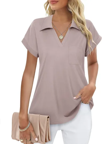 Vista 3 de Vivilli Blusas y blusas de manga corta para mujer, estilo casual, con cuello
