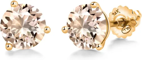 Vista 50 de Gem Stone King Aretes de Martini de oro amarillo de 14 quilates Aretes de tuerca de 3 puntas para mujeres y hombres Redondos de 0.236 pulgadas
