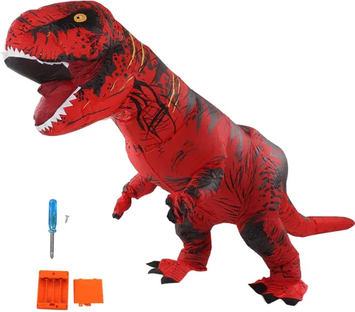 Vista 7 de BAOK Disfraz de dinosaurio, disfraz inflable de dinosaurio con costuras reforzadas para cosplay divertido