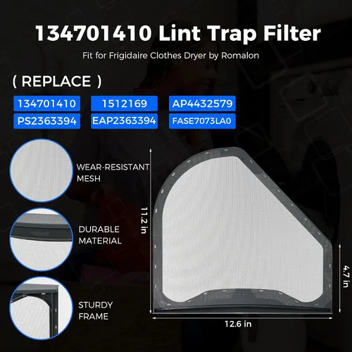 Vista 4 de Filtro de trampa de pelusa 134701410 apto para secadora de ropa Frigi-daire por Romalon Replaces 134701420 1512169 Ap4432579 Ps2363394 Eap2363394