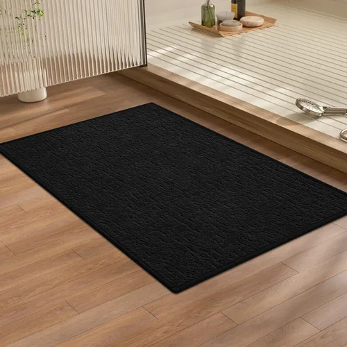 Vista 83 de Chakme Juego de 2 alfombras de baño ultrafinas, absorbentes, antideslizantes, lavables a máquina, color negro, 17 x 24 pulgadas / 17 x 30 pulgadas