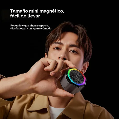 Vista 4 de Black Shark Altavoz Bluetooth magnético, mini altavoz inalámbrico portátil con carcasa de aleación de aluminio, luces RGB, emparejamiento TWS