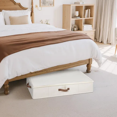Vista 5 de StorageWorks Almacenamiento debajo de la cama con tapa, paquete de 2 contenedores de almacenamiento debajo de la cama para ropa, ropa de cama y Beige