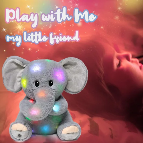 Vista 6 de Hopearl Elefante de peluche con luces LED, flexible, con luces de noche que brillan en la oscuridad, para festival, cumpleaños, niños pequeños