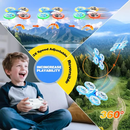 Vista 5 de BlueFire Mini Drone para niños, Drone RC con luces LED y giro de 360° Altitude Hold Drone with One-Key Takeoff/Landing, 2 Speed Modes & Propeller