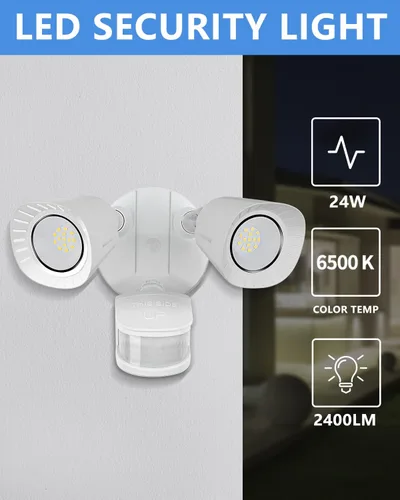 Vista 4 de UFOND Luces LED de seguridad para exteriores, luz con sensor de movimiento, 2400 lúmenes, reflectores de aluminio, impermeable, ángulo ajustable