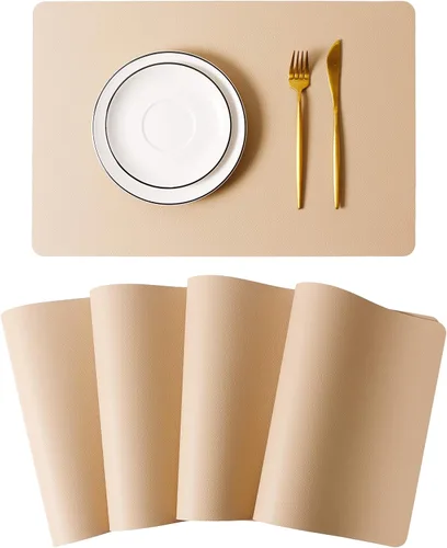 Vista 23 de Manteles individuales lavables de cuero, impermeables, resistentes al calor, fáciles de limpiar, para mesa de comedor, mesa de cocina (2, negro)