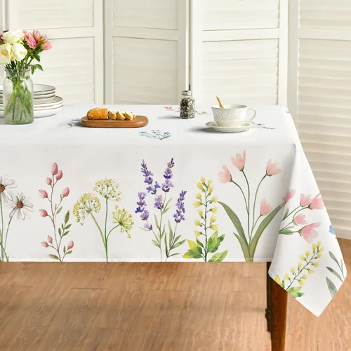 Vista 8 de Horaldaily Mantel de Primavera 52×70 Pulgadas Rectangular, Acuarela Flores Silvestres Florecientes Floral Verde Lavable Cubierta de Mesa Estacional