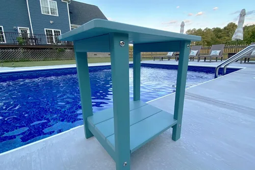 Vista 7 de Mesa auxiliar doble Adirondack Meluvici resistente a la intemperie, mesa de centro rectangular para exterior para silla Adirondack, Aruba