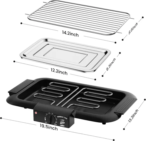 Vista 3 de Parrilla eléctrica para barbacoa, sin humo, antiadherente para interiores y exteriores, 2000 W, doble tubo de alta potencia, portátil, extraíble