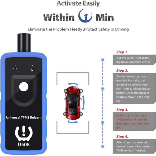 Vista 5 de TRISCO U508 Herramienta de Aprendizaje TPMS Universal para GM Jeep y Ford Chrysler Dodge, Sensor de Presión de Neumáticos TPMS, Herramienta