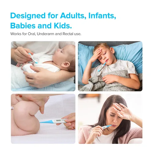 Vista 6 de Termómetro para adultos y niños con lectura rápida y precisa de 8 segundos, termómetro seguro y preciso para bebés para uso oral, rectal o debajo
