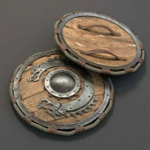 Vista 2 de Escudo vikingo de madera medieval de 24 pulgadas con escudo redondo, cara de dragón vikingo