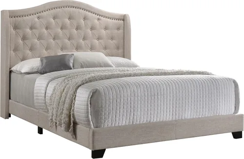 Vista 4 de Coaster Home Furnishings Sonoma - Cama de panel tapizada con perfil de camelback, acolchado de botones, ribete de cabeza de uñas cromadas y diseño