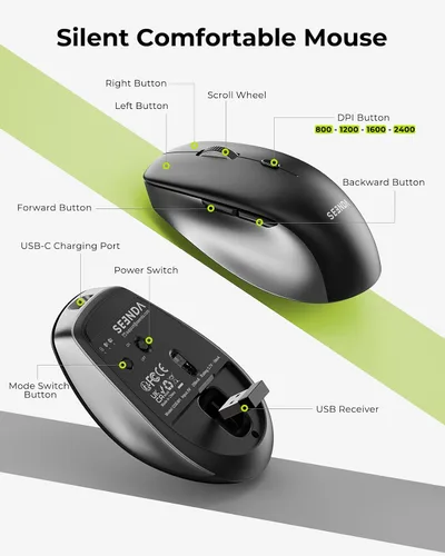 Vista 6 de seenda COE401 - Combo de teclado inalámbrico Bluetooth, teclado silencioso recargable compacto delgado, conexión de 3 dispositivos múltiples