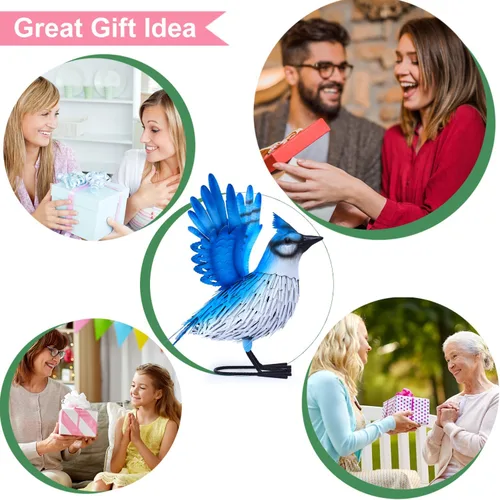Vista 2 de Nacome Blue Jay Garden Decor Metal Yard: esculturas resistentes a la intemperie con estacas, adornos fáciles de montar para interiores y exteriores