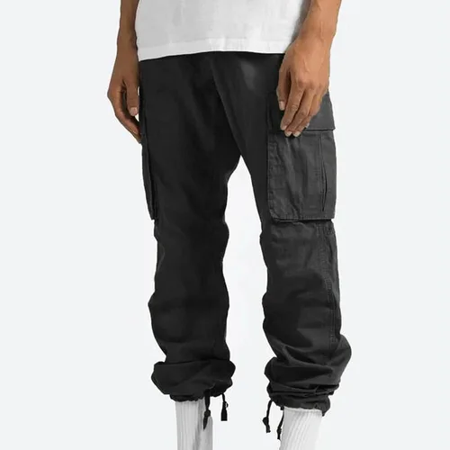 Vista 6 de Pantalones cargo para hombre, ajuste relajado, casual, delgado, playa, trabajo, calle, color caqui, pantalones holgados con bolsillos con cremallera