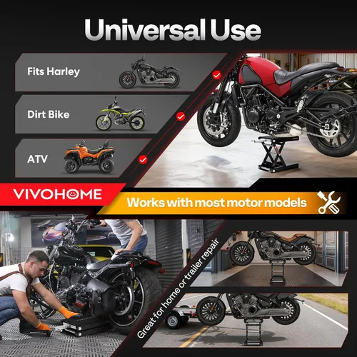 Vista 5 de VIVOHOME Gato de tijera para elevador de motocicleta de 1100 libras, soporte de elevación de cubierta ancha, color negro