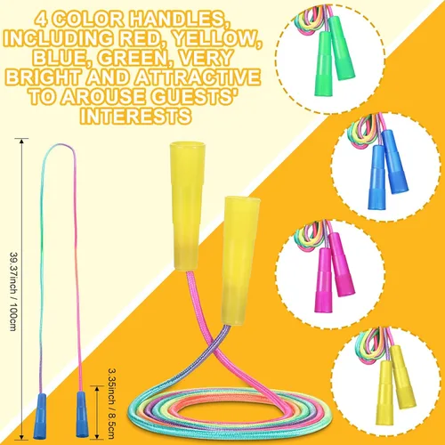Vista 4 de Leyndo Paquete de 100 cuerdas de saltar arcoíris de nailon para niños, cuerda de saltar vibrante para niños y niñas, diversión al aire libre