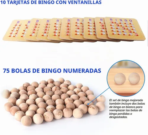 Vista 5 de GSE Deluxe Juego de Bingo Juego de Bingo, jaula grande de latón, 10 tarjetas de bingo con obturador Shutter Slide Bingo Cards, Wood Master Board &