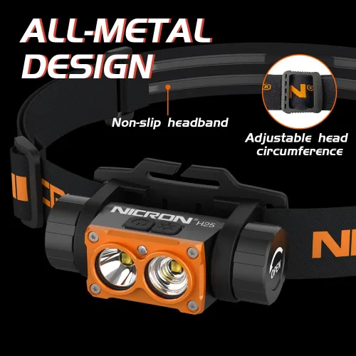 Vista 7 de NICRON Linterna frontal recargable, de alto brillo de 1500 lúmenes, 180 °, de aluminio, con 3 fuentes de luz, 10 modos, impermeable, linterna H25