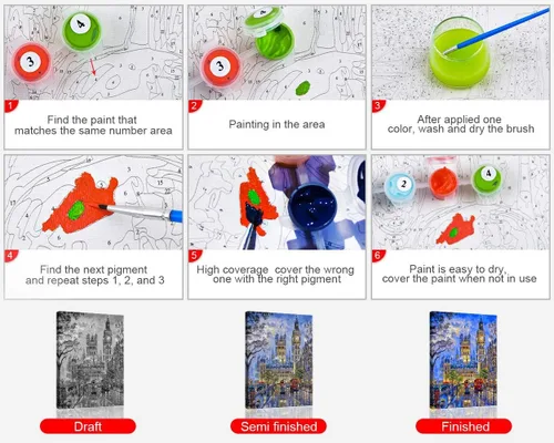 Vista 5 de TUMOVO Big Ben Kit de pintura por números para adultos, kit de pintura por números por números, pintura de calle Londres por números para adultos