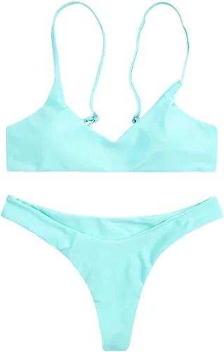 Vista 5 de SherryDC - Traje de baño de mujer, con cuello redondo y realce acolchado, con tanga brasileña