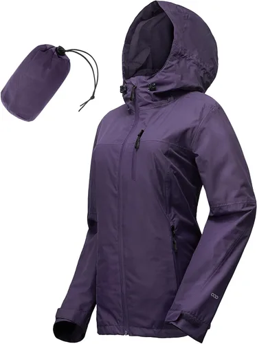 Vista 20 de Chaqueta impermeable plegable para mujer 33,000ft, ligera, impermeable, con capucha, para ciclismo y bicicleta, cortavientos Tono aguamarina