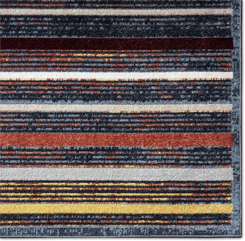 Vista 4 de Everwash Home Dynamix Treasure - Alfombra moderna a rayas lavable a máquina, azul/amarillo, 2.2 x 7.2 pies