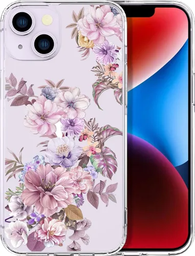 Vista 31 de Compatible con iPhone 14, funda transparente y bonita para mujeres y niñas, diseño floral, diseño floral femenino, funda para teléfono 14