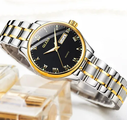 Vista 4 de OLEVS Reloj de lujo de acero inoxidable para mujer reloj de pulsera pequeño con fecha de día reloj analógico clásico de cuarzo para mujer pulsera