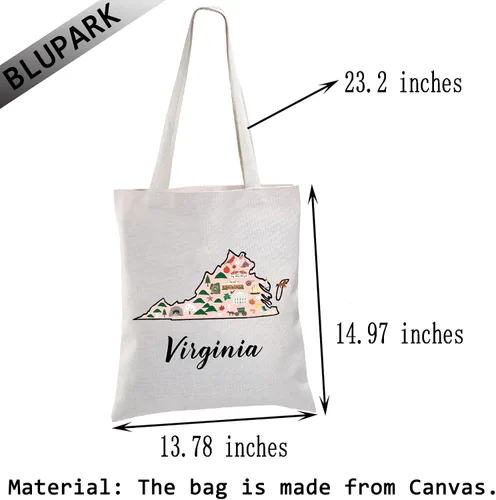 Vista 4 de BLUPARK Virginia Locale Tote Bag Born in Virginia Gift Bolsa de compras de viaje Virginia Map Regalo