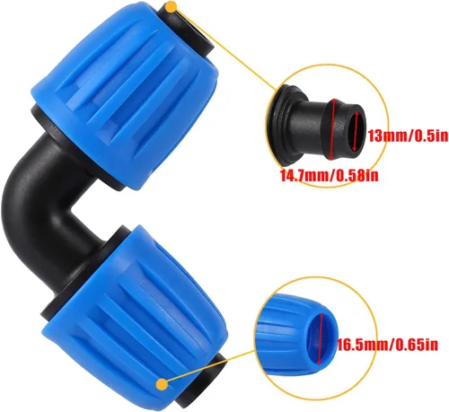 Vista 4 de 10 piezas de accesorios de riego por goteo de 90 grados con codo de 1/2 pulgada (1/2" ID x 0.640" DE), conectores de codo barbados de 90 grados