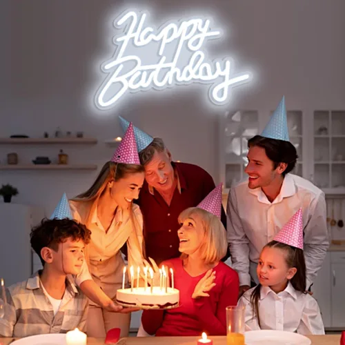Vista 8 de Letrero de neón de feliz cumpleaños para decoración de fiestas en la pared, letrero con luz LED de feliz cumpleaños para telón de fondo, 16 x 11