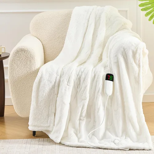 Vista 21 de greenoak Manta eléctrica con calefacción, manta térmica de piel sintética Sherpa para sofá cama, regalos cálidos de invierno para mujeres/ella