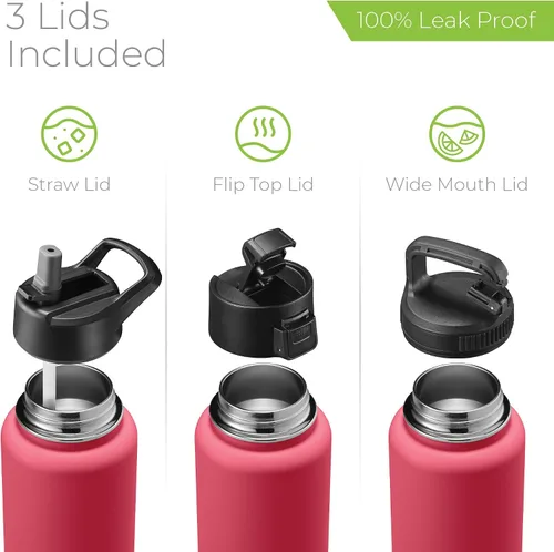Vista 10 de SIPX™ Botella de Agua Aislada de 18 oz con 3 Tapas – Acero Inoxidable a Prueba de Fugas, Triple Aislamiento – Frío 24 Horas/Caliente 12 Horas – Negro