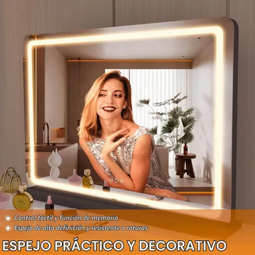 Vista 5 de Hasipu Espejo de tocador con luces, espejo LED de maquillaje de 31.5 x 22 pulgadas, espejo de maquillaje iluminado con 3 modos regulables, espejo