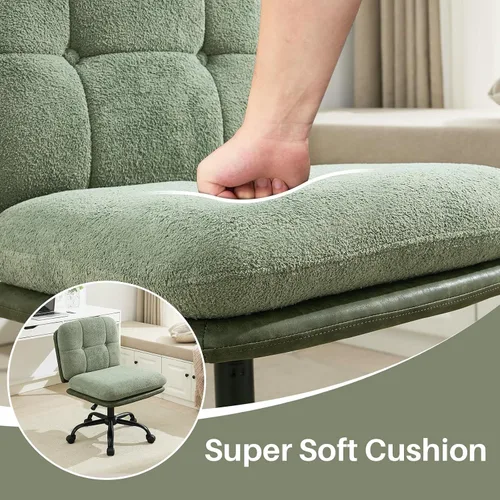 Vista 7 de SOFTHION Silla de escritorio de oficina sin brazos con ruedas de asiento ancho, altura ajustable, giratoria, cómoda silla cruzada para el hogar