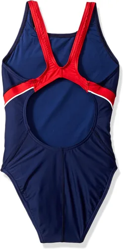 Vista 2 de Speedo Powerflex - Traje de baño de una pieza para niñas con espalda pulsada, colores sólidos del equipo juvenil