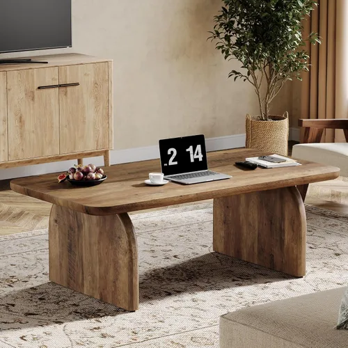 Vista 4 de Tribesigns - Mesa de café rectangular, mesa de 47 pulgadas de madera para sala de estar, mesa de centro baja de estilo granja con base resistente
