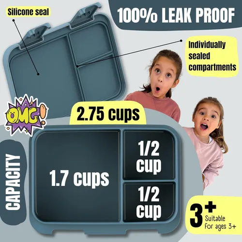 Vista 6 de BEARFOOT Lonchera infantil con compartimentos – Compacta y ligera A prueba de fugas, sin BPA, apta para lavavajillas Diseño dibujado a mano