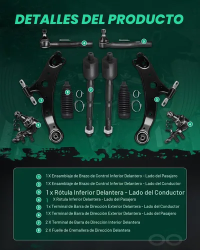 Vista 3 de SCITOO Kit de suspensión delantera, conjunto de brazo de control inferior, rótula inferior, extremo de barra de acoplamiento interior exterior